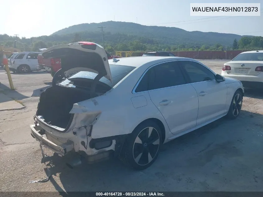 WAUENAF43HN012873 2017 Audi A4 2.0T Premium