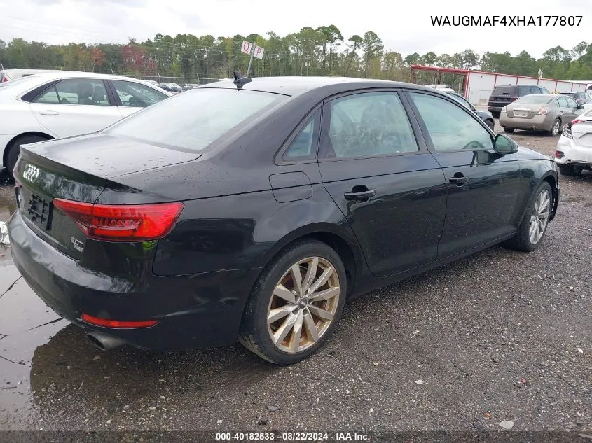 2017 Audi A4 2.0T Ultra Premium VIN: WAUGMAF4XHA177807 Lot: 40182533