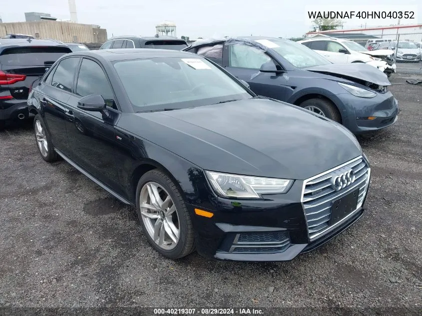 2017 Audi A4 2.0T Season Of Audi Premium VIN: WAUDNAF40HN040352 Lot: 40219307