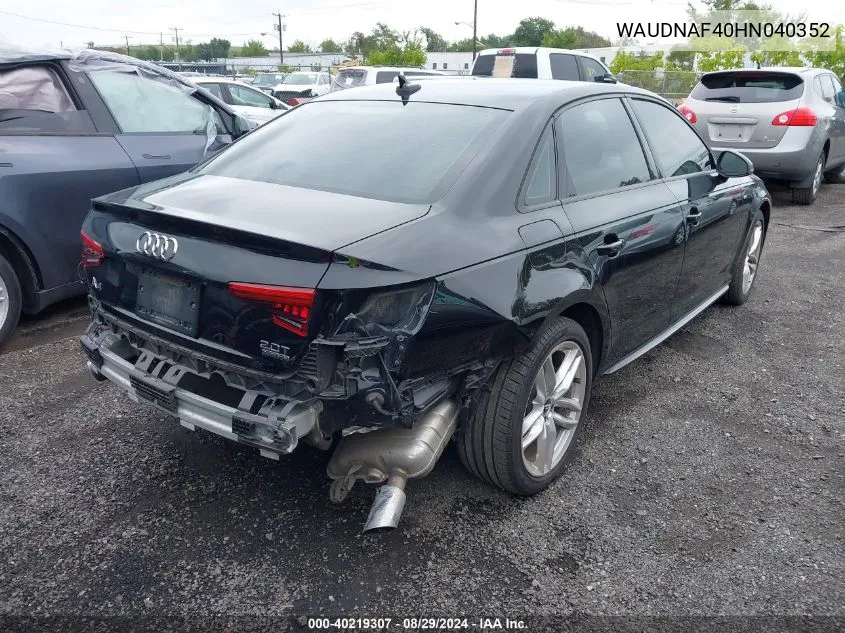 WAUDNAF40HN040352 2017 Audi A4 2.0T Season Of Audi Premium