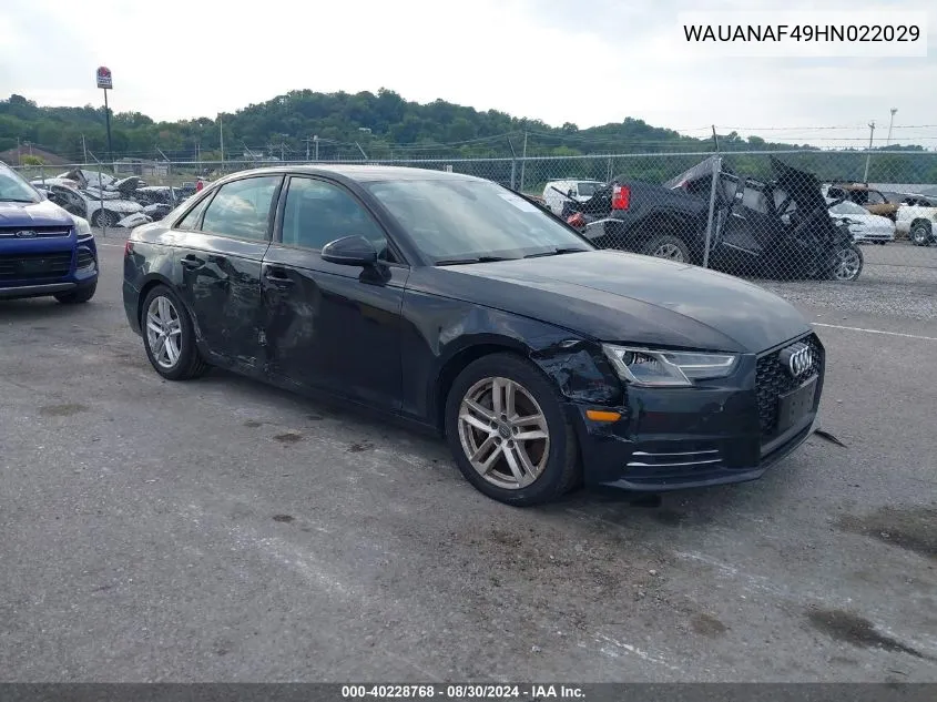 WAUANAF49HN022029 2017 Audi A4 2.0T Premium