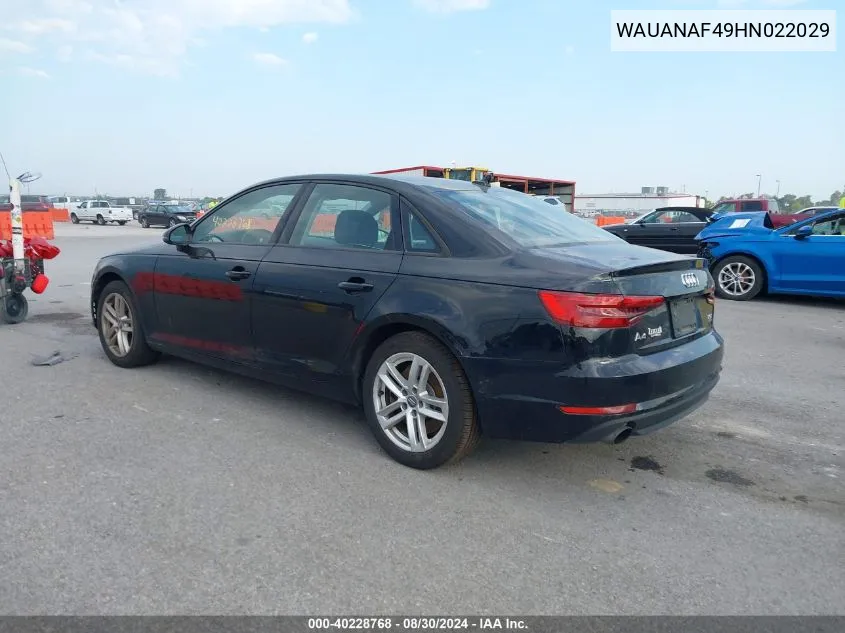 2017 Audi A4 2.0T Premium VIN: WAUANAF49HN022029 Lot: 40228768