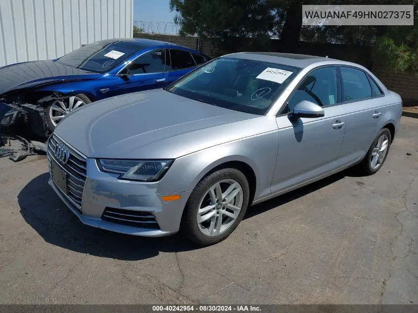 2017 Audi A4 2.0T Premium VIN: WAUANAF49HN027375 Lot: 40242954