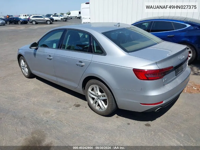 WAUANAF49HN027375 2017 Audi A4 2.0T Premium