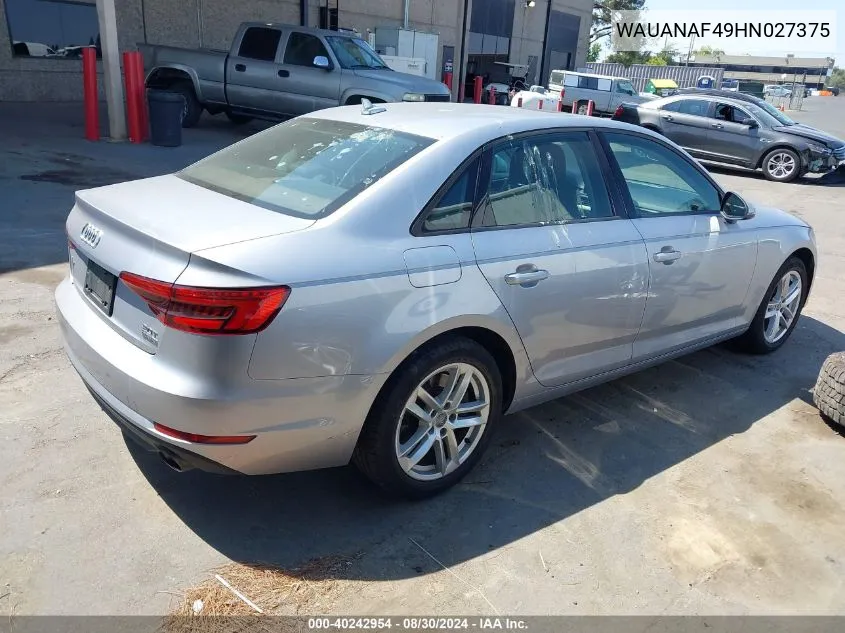 WAUANAF49HN027375 2017 Audi A4 2.0T Premium