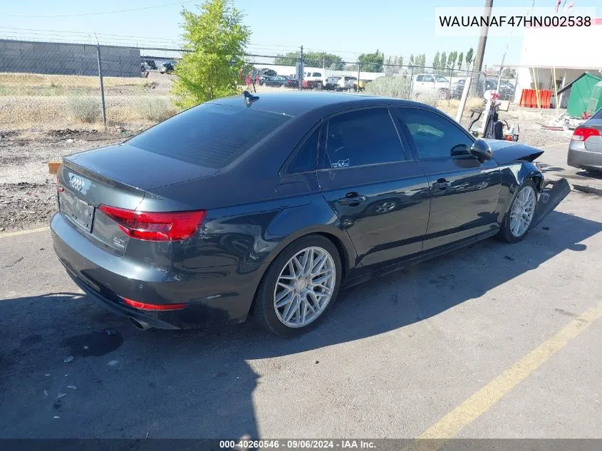 2017 Audi A4 2.0T Premium VIN: WAUANAF47HN002538 Lot: 40260546