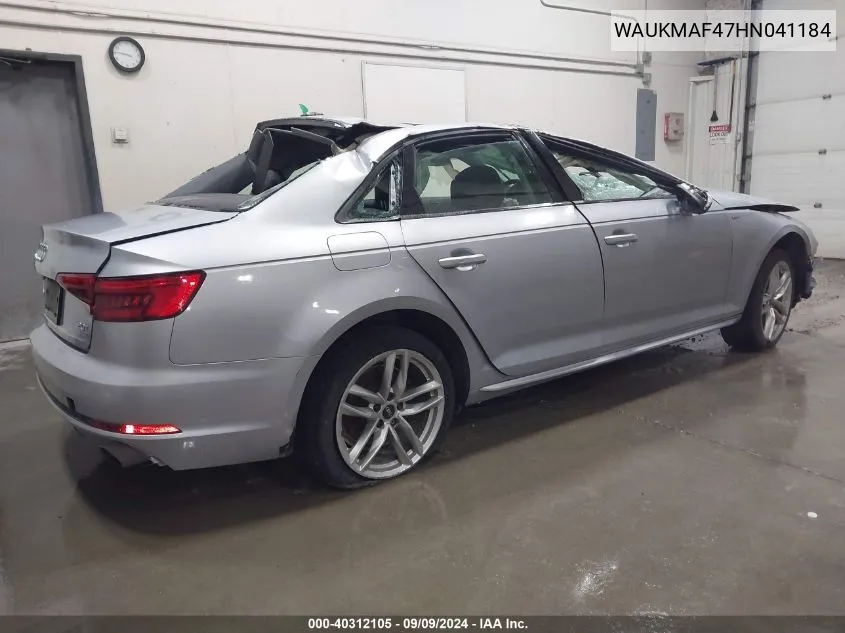 2017 Audi A4 Season Of Audi Ultra Premium VIN: WAUKMAF47HN041184 Lot: 40312105