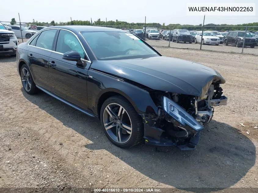 WAUENAF43HN002263 2017 Audi A4 2.0T Premium