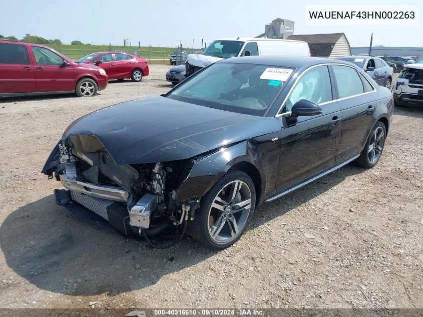 2017 Audi A4 2.0T Premium VIN: WAUENAF43HN002263 Lot: 40316610