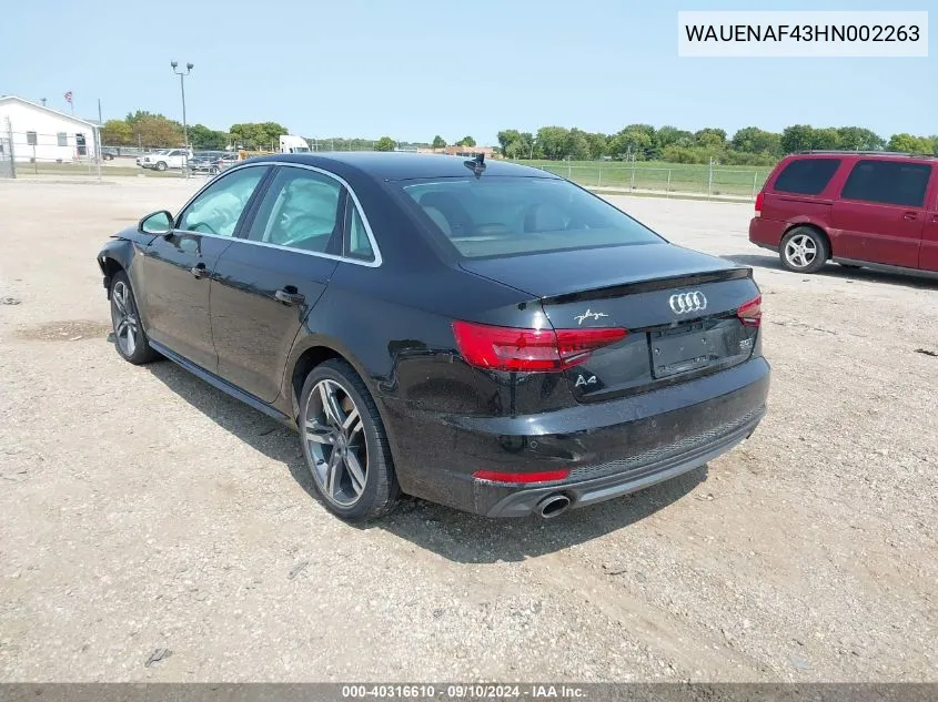 2017 Audi A4 2.0T Premium VIN: WAUENAF43HN002263 Lot: 40316610