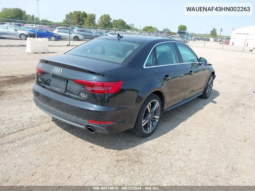 2017 Audi A4 2.0T Premium VIN: WAUENAF43HN002263 Lot: 40316610