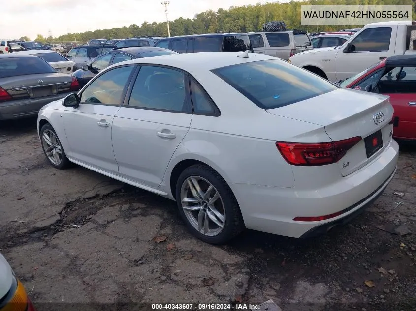 2017 Audi A4 2.0T Season Of Audi Premium VIN: WAUDNAF42HN055564 Lot: 40343607