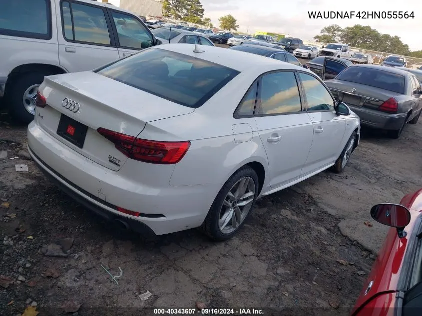 2017 Audi A4 2.0T Season Of Audi Premium VIN: WAUDNAF42HN055564 Lot: 40343607