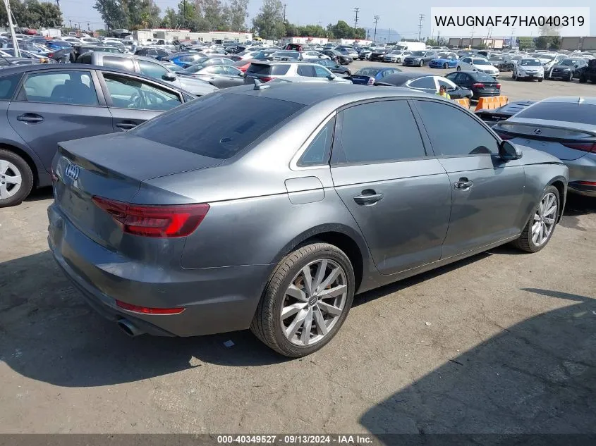 2017 Audi A4 2.0T Premium VIN: WAUGNAF47HA040319 Lot: 40349527