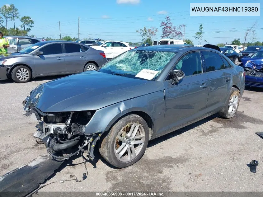 2017 Audi A4 2.0T Premium VIN: WAUGNAF43HN019380 Lot: 40356908