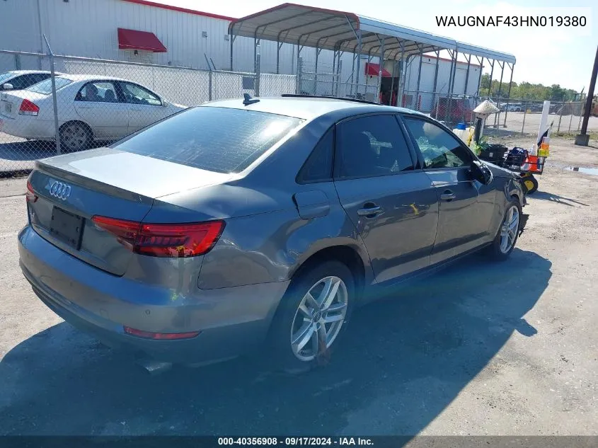 WAUGNAF43HN019380 2017 Audi A4 2.0T Premium