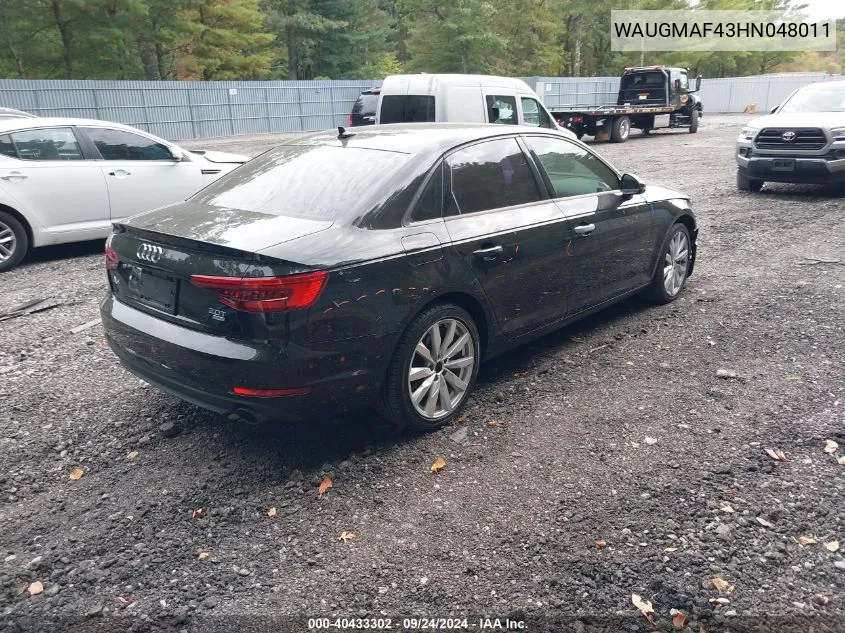 2017 Audi A4 2.0T Ultra Premium VIN: WAUGMAF43HN048011 Lot: 40433302