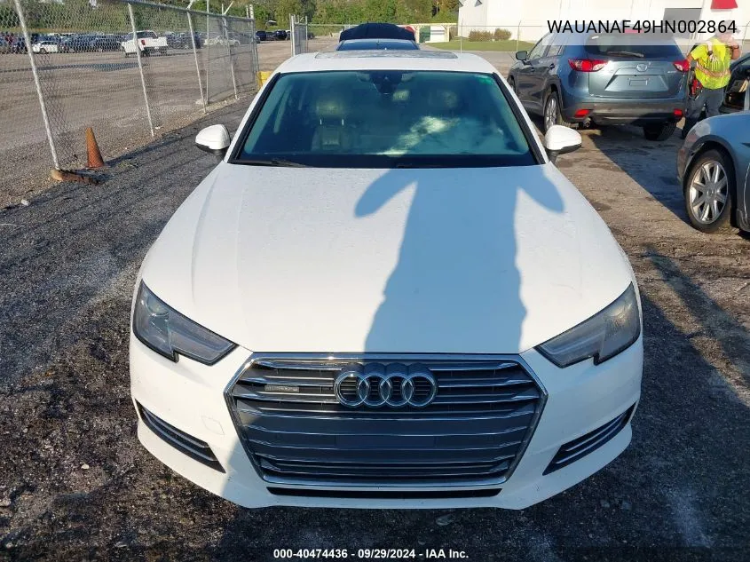 2017 Audi A4 Premium VIN: WAUANAF49HN002864 Lot: 40474436