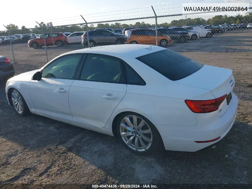 WAUANAF49HN002864 2017 Audi A4 Premium