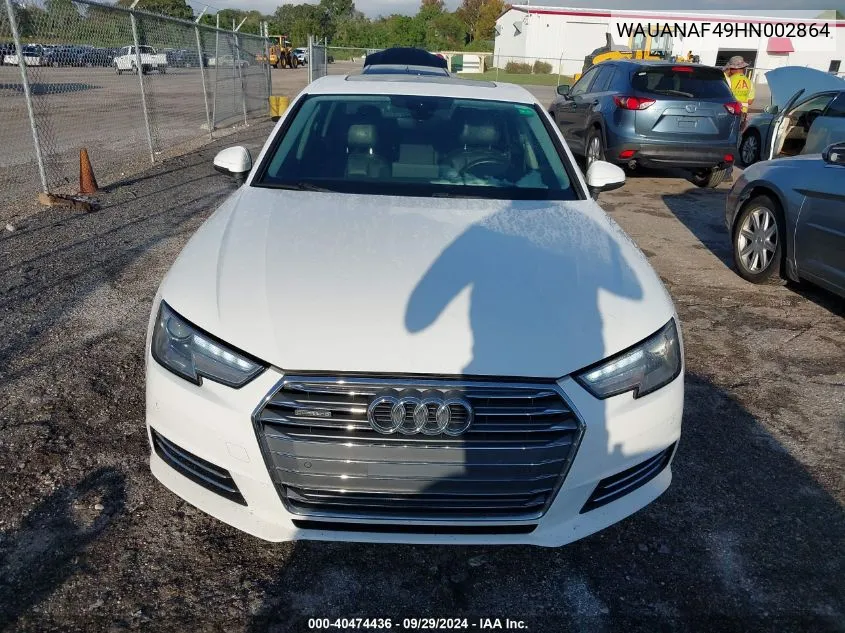 WAUANAF49HN002864 2017 Audi A4 Premium