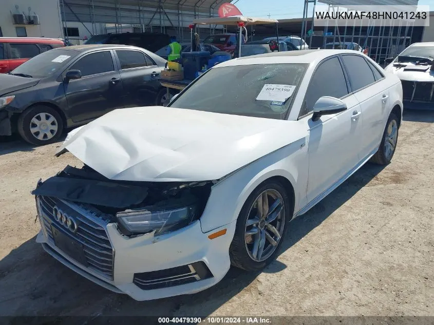 2017 Audi A4 Ultra Premium VIN: WAUKMAF48HN041243 Lot: 40479390