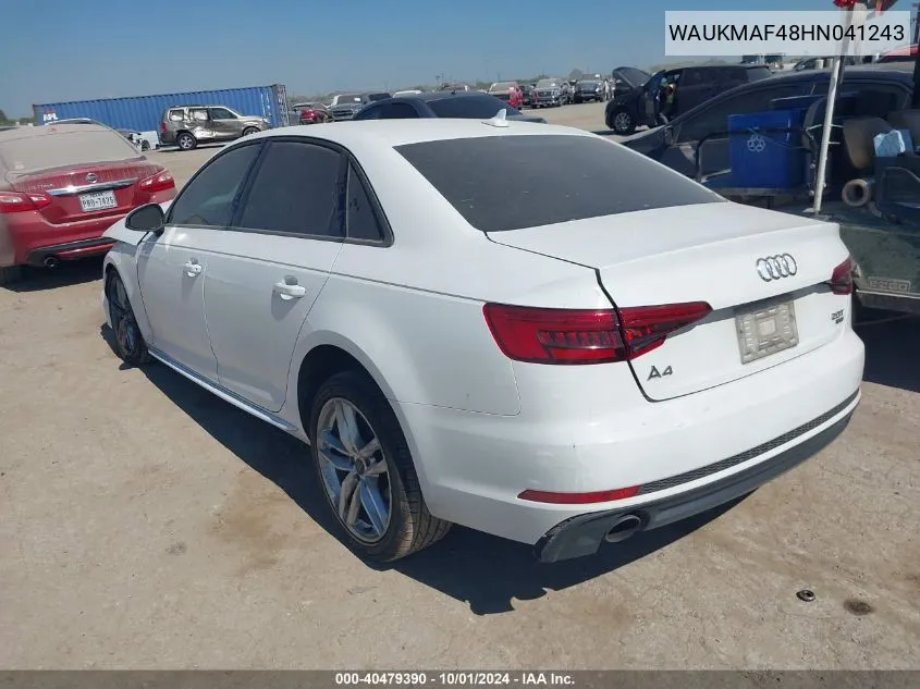 2017 Audi A4 Ultra Premium VIN: WAUKMAF48HN041243 Lot: 40479390