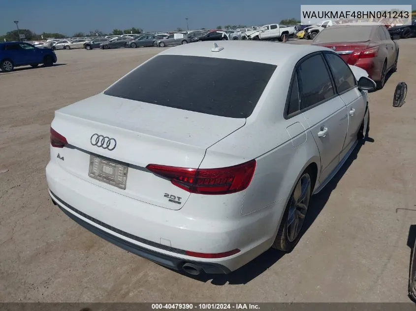 2017 Audi A4 Ultra Premium VIN: WAUKMAF48HN041243 Lot: 40479390