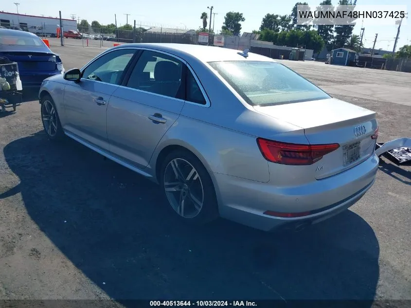 2017 Audi A4 2.0T Premium VIN: WAUMNAF48HN037425 Lot: 40513644