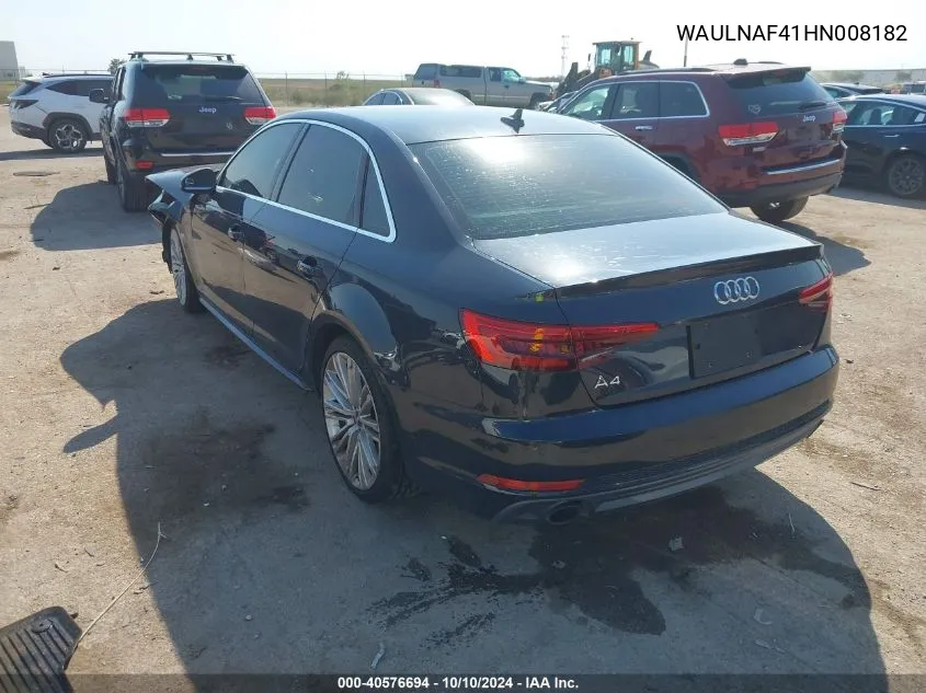 2017 Audi A4 2.0T Premium VIN: WAULNAF41HN008182 Lot: 40576694