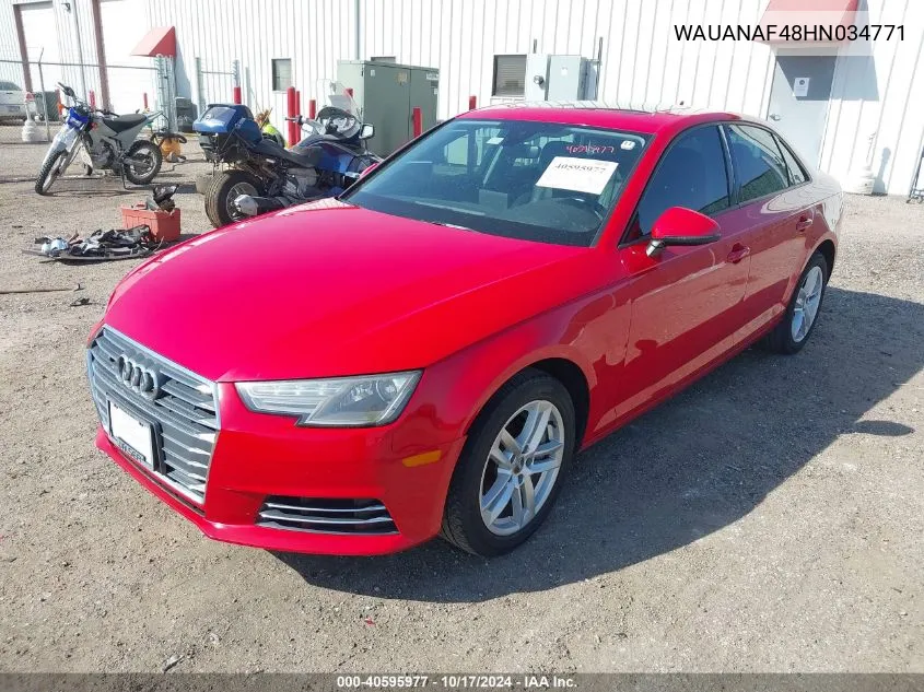 2017 Audi A4 2.0T Premium VIN: WAUANAF48HN034771 Lot: 40595977