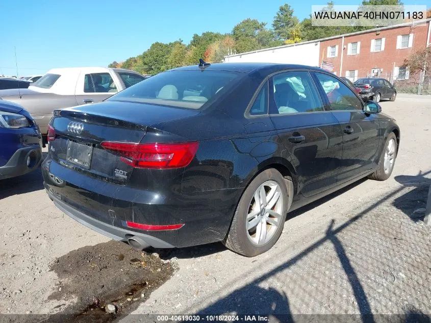 2017 Audi A4 2.0T Premium VIN: WAUANAF40HN071183 Lot: 40619030