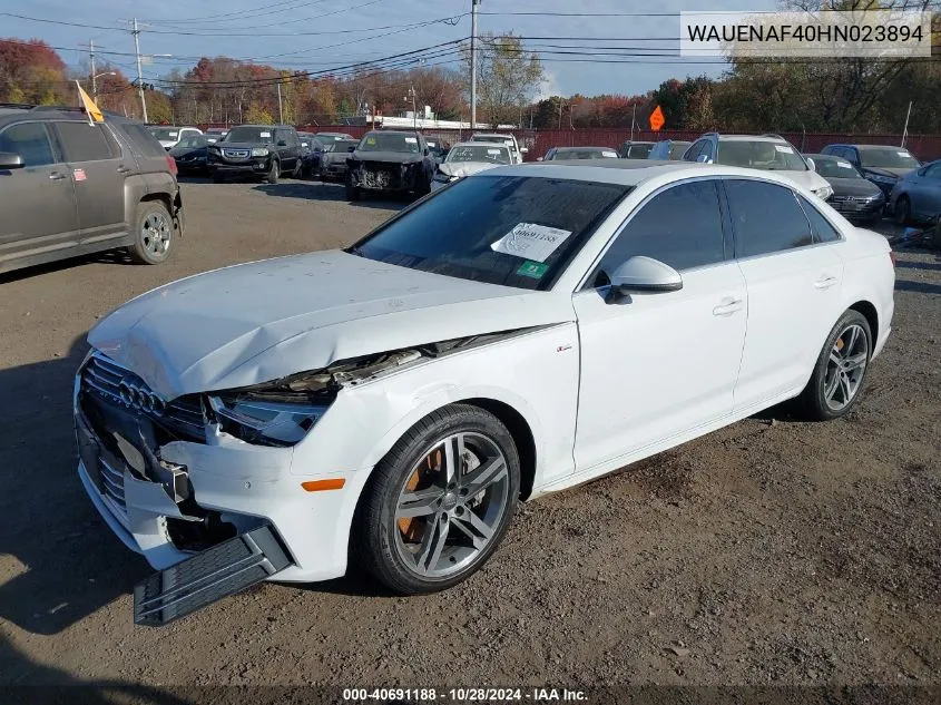 2017 Audi A4 2.0T Premium VIN: WAUENAF40HN023894 Lot: 40691188