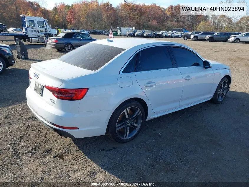 2017 Audi A4 2.0T Premium VIN: WAUENAF40HN023894 Lot: 40691188