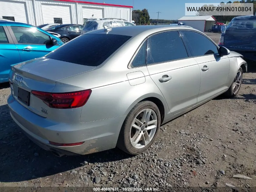 2017 Audi A4 2.0T Premium VIN: WAUANAF49HN010804 Lot: 40697637