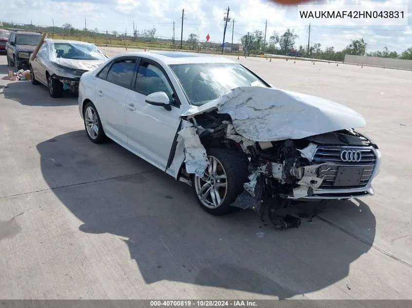 2017 Audi A4 2.0T Season Of Audi Ultra Premium VIN: WAUKMAF42HN043831 Lot: 40700819