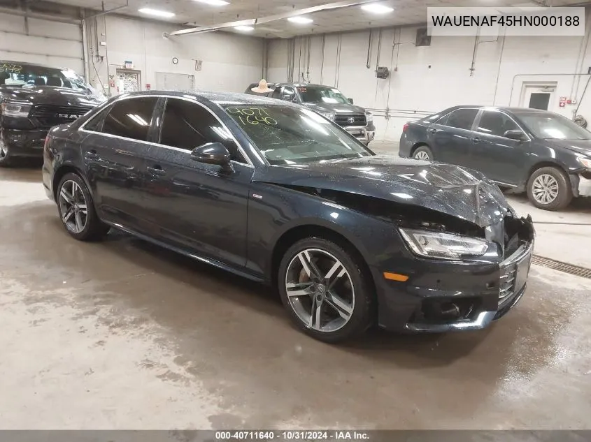 2017 Audi A4 2.0T Premium VIN: WAUENAF45HN000188 Lot: 40711640