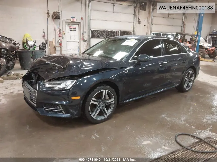 2017 Audi A4 2.0T Premium VIN: WAUENAF45HN000188 Lot: 40711640