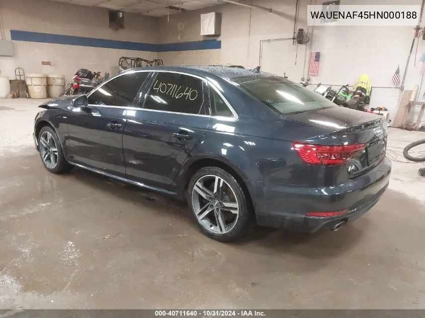 2017 Audi A4 2.0T Premium VIN: WAUENAF45HN000188 Lot: 40711640