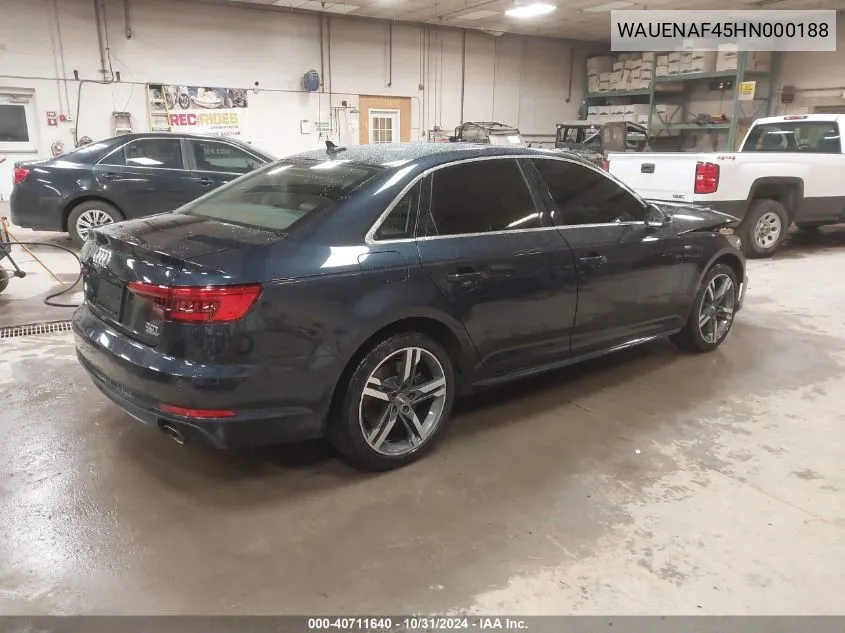 2017 Audi A4 2.0T Premium VIN: WAUENAF45HN000188 Lot: 40711640