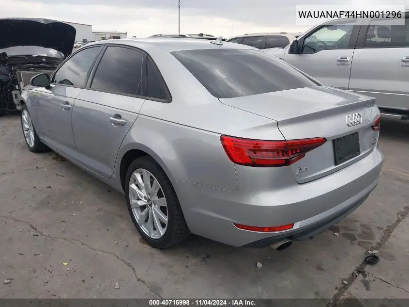 2017 Audi A4 2.0T Premium VIN: WAUANAF44HN001296 Lot: 40715998