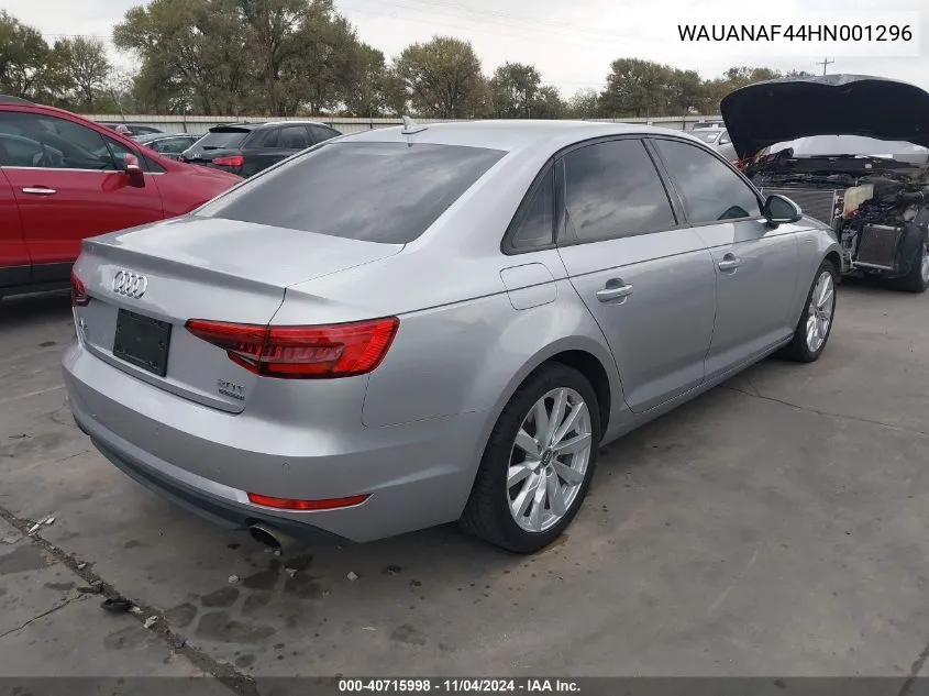 2017 Audi A4 2.0T Premium VIN: WAUANAF44HN001296 Lot: 40715998