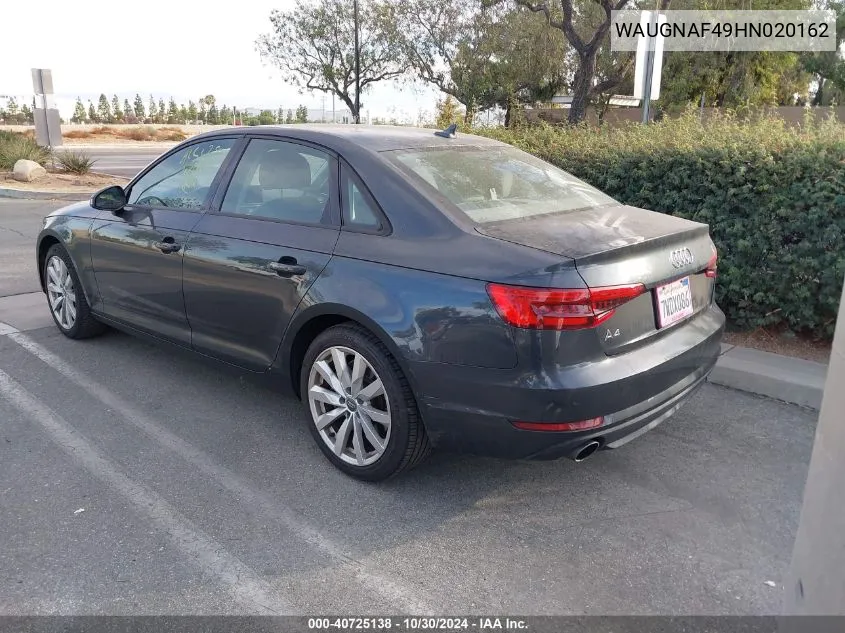 2017 Audi A4 2.0T Premium VIN: WAUGNAF49HN020162 Lot: 40725138