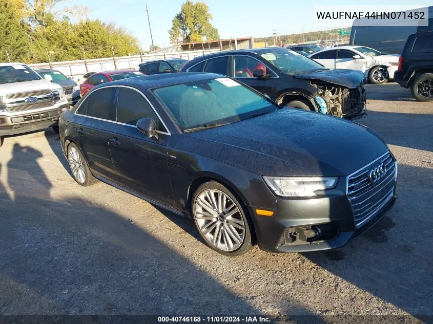 2017 Audi A4 2.0T Premium VIN: WAUFNAF44HN071452 Lot: 40746168