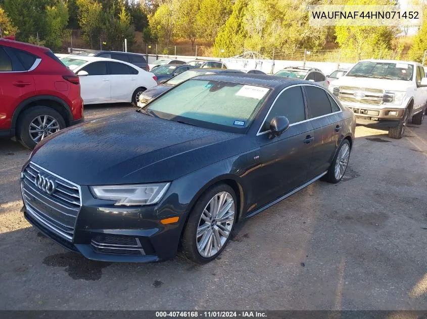 2017 Audi A4 2.0T Premium VIN: WAUFNAF44HN071452 Lot: 40746168