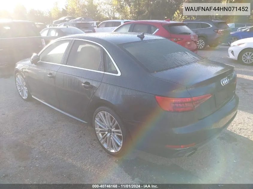 2017 Audi A4 2.0T Premium VIN: WAUFNAF44HN071452 Lot: 40746168