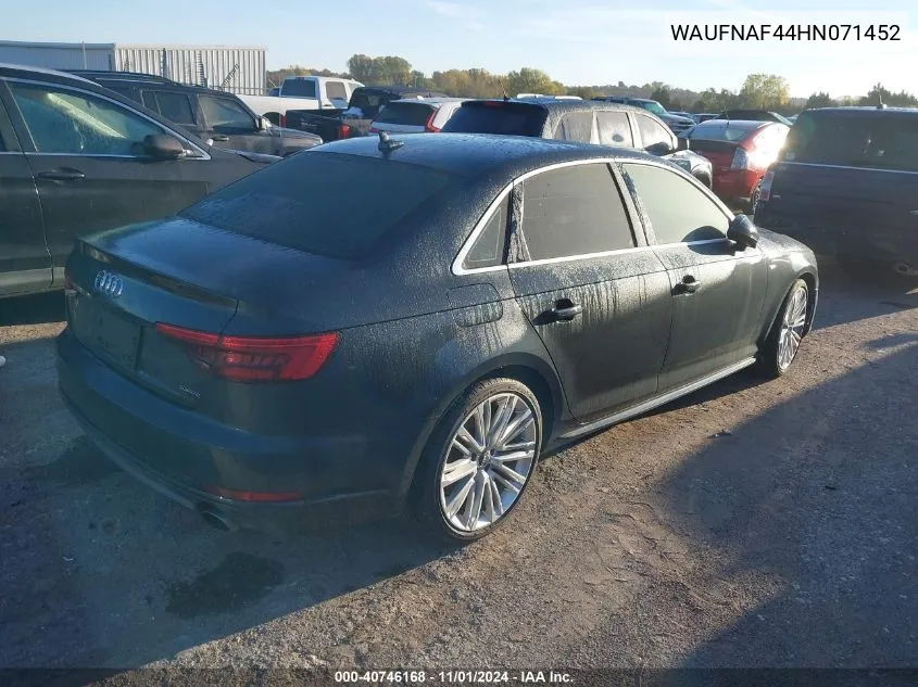 2017 Audi A4 2.0T Premium VIN: WAUFNAF44HN071452 Lot: 40746168