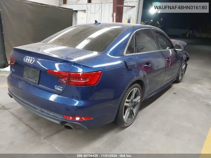 2017 Audi A4 2.0T Premium VIN: WAUFNAF48HN016180 Lot: 40756420