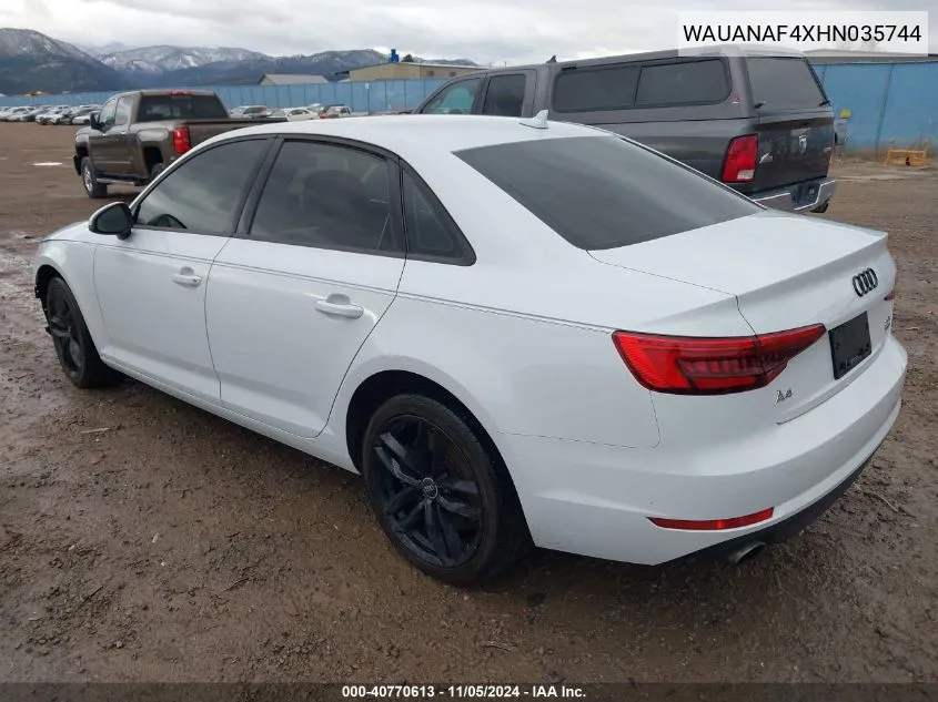 2017 Audi A4 2.0T Premium VIN: WAUANAF4XHN035744 Lot: 40770613