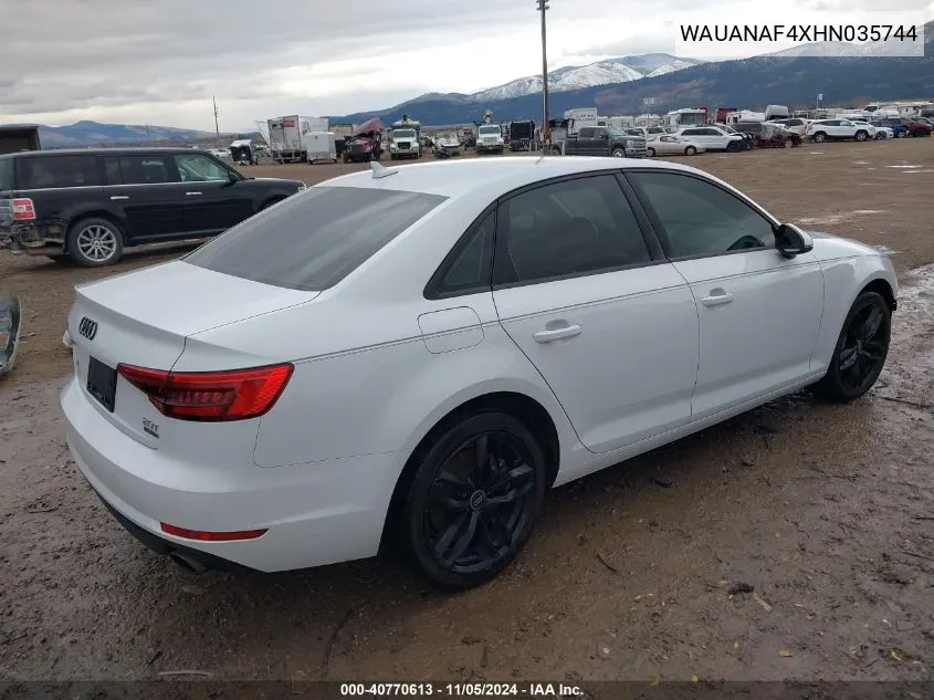 2017 Audi A4 2.0T Premium VIN: WAUANAF4XHN035744 Lot: 40770613