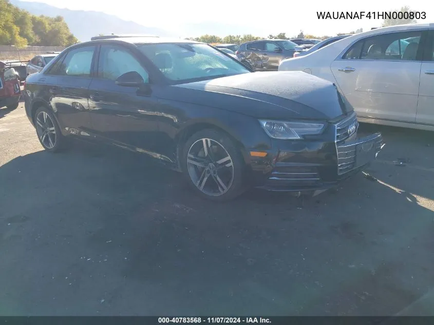 2017 Audi A4 2.0T Premium VIN: WAUANAF41HN000803 Lot: 40783568